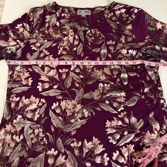 JM Collection Purple Blouse Floral Metallic Trim Sheer Sleeve Women’s Sz Large - Picture 7 of 13